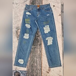 POL Distressed Mid-Rise Denim Jeans Patchwork Stitch Women's Size Medium Boho